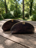 Embossed Brown Faux Leather-Half Moon Bag-Size LG