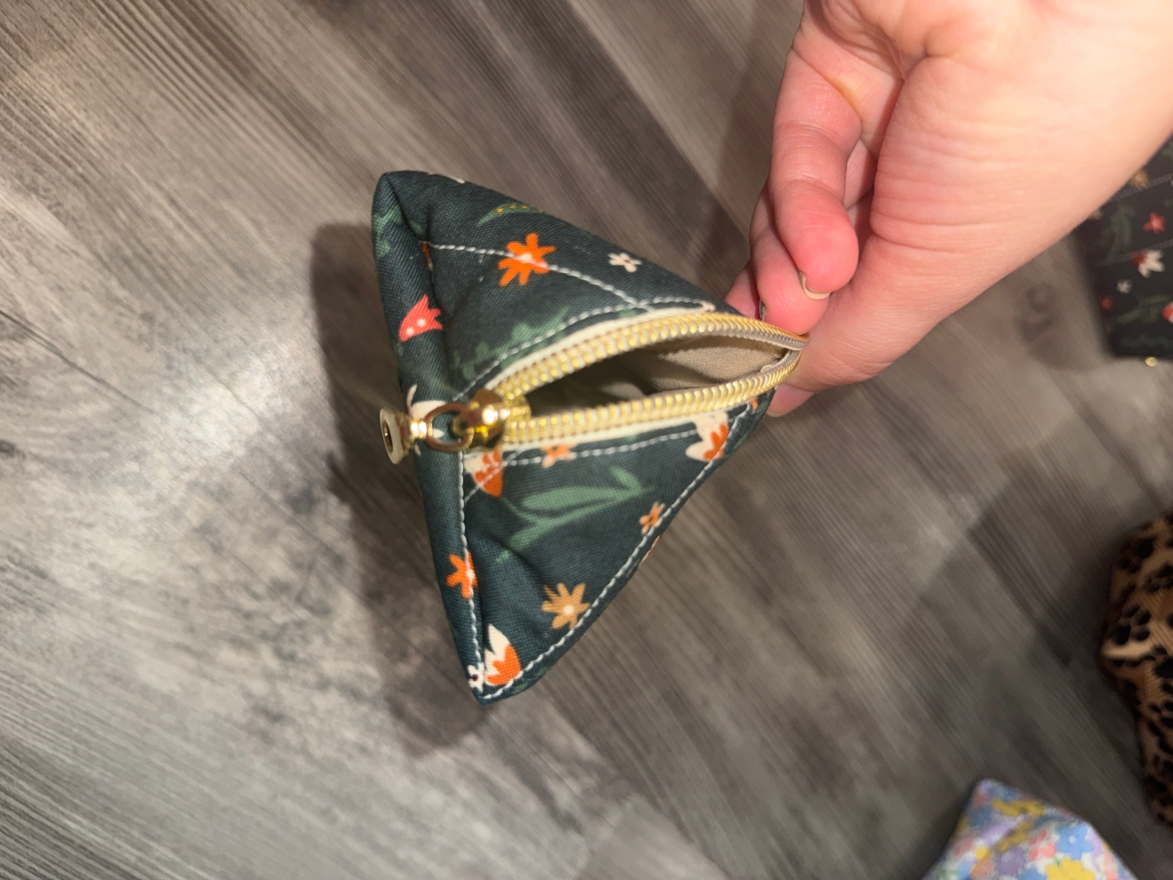 Small Half Moon Pouch - Forest Green Floral